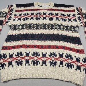 Vintage 90s Mens Chunky Knit Sweater The Lodge Size Medium Made In USA‎ Holiday